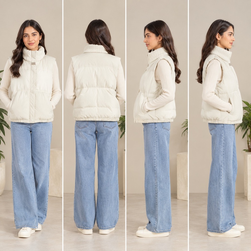 Unbranded Cropped Puffer Vest Womens M White Quilted Warm Stand Collar Padded